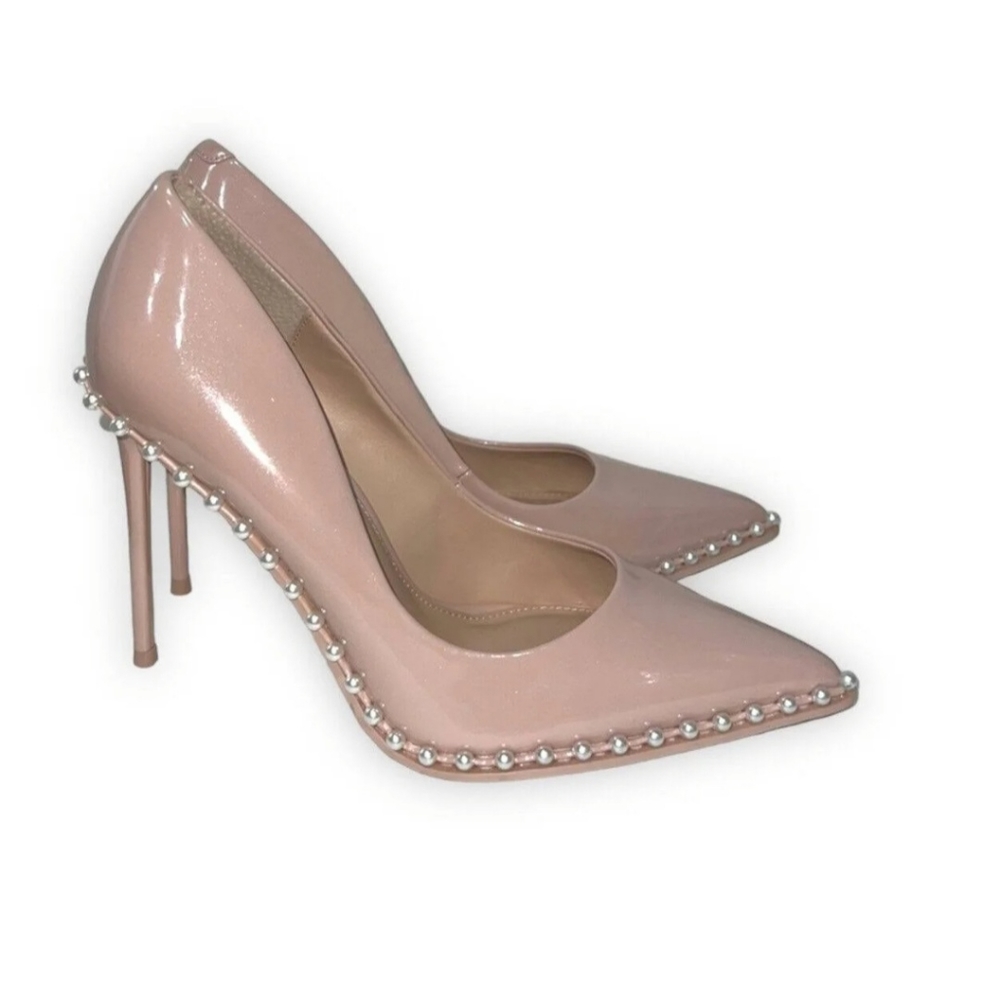 Steve Madden Vyper-P Blush Pink Patent Pearl Pointed-Toe Pumps